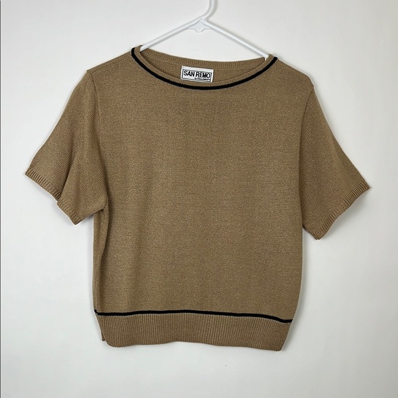 San Remo Sweaters - San Remo Women's Tan Sweater shortsleeve M